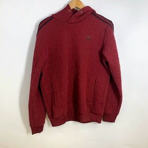 Adidas Men Burgundy All Over Text‎ Logo Embossed Hoodie Pullover Size L